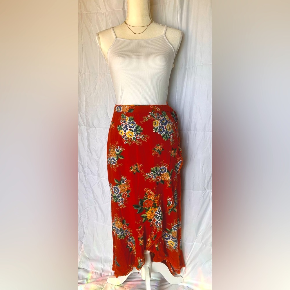 Orange Floral Wrap Skirt